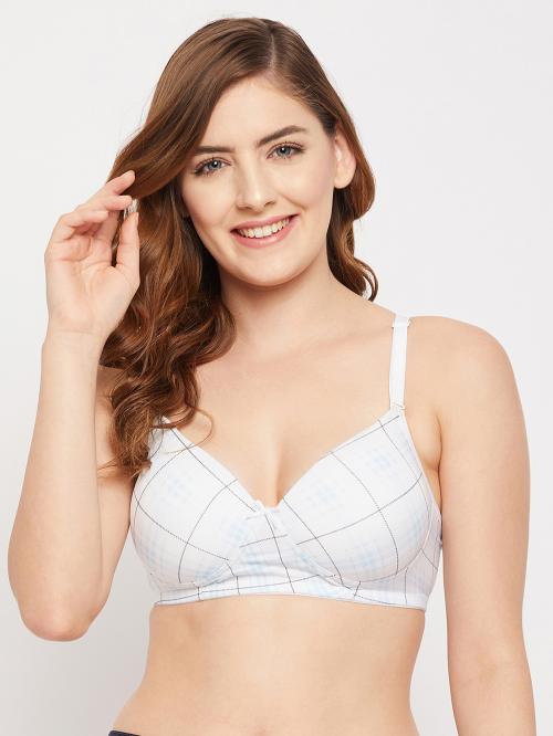 Clovia White Checkered Polyamide Single T-Shirt Bra