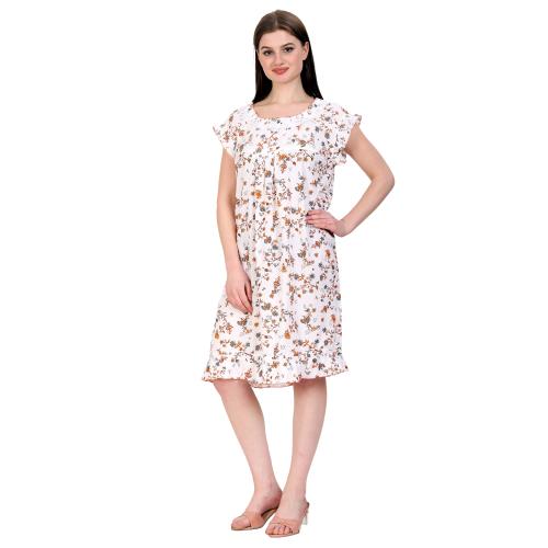 SDGP Cotton Printed Shorit Length Women's Nightwear & Night Gown/ Nighty /Maxi-Orange_Mashroom_