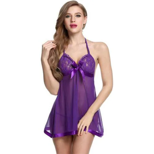 BELLEVINO Nightwear/Night Dress Nighty/Frill Type Nighty For Women/Nighty In Purple Color