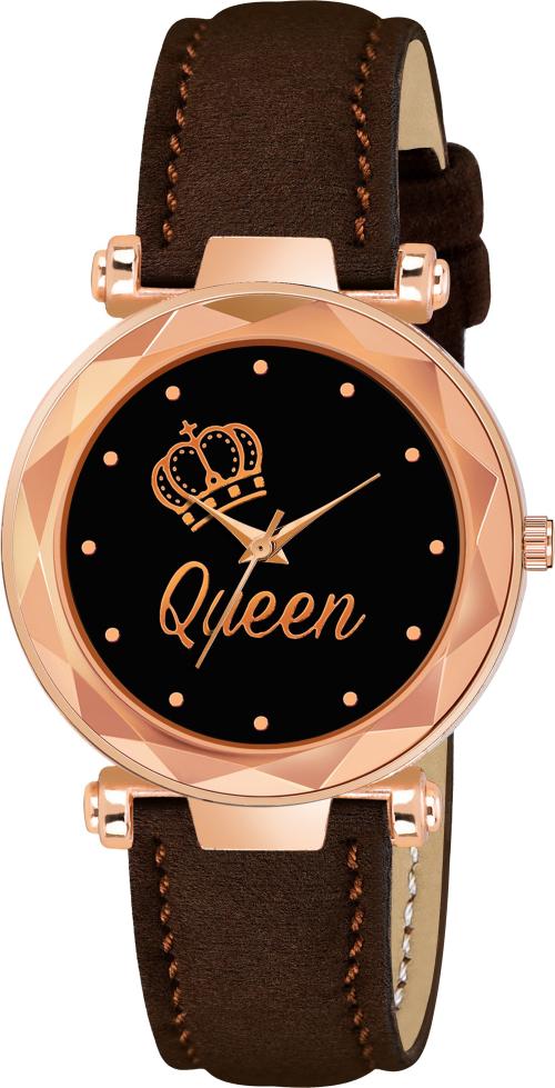 Maan International Analog Wrist Watch Black Dial Brown Strap for Women - (214-Queen)