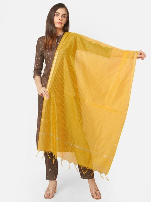 DUPATTA BAZAAR Damen Stola Gold - Bestickte Chiffon Dupatta Für Festliche Anlässe