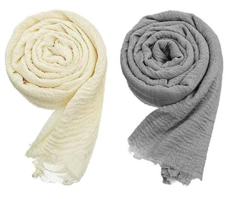 ICW Women's Premium Wrinkle Ironless Crinkled Cotton Summer Scarf Stoles Shawl head scarves for girls (Pack Of 2)