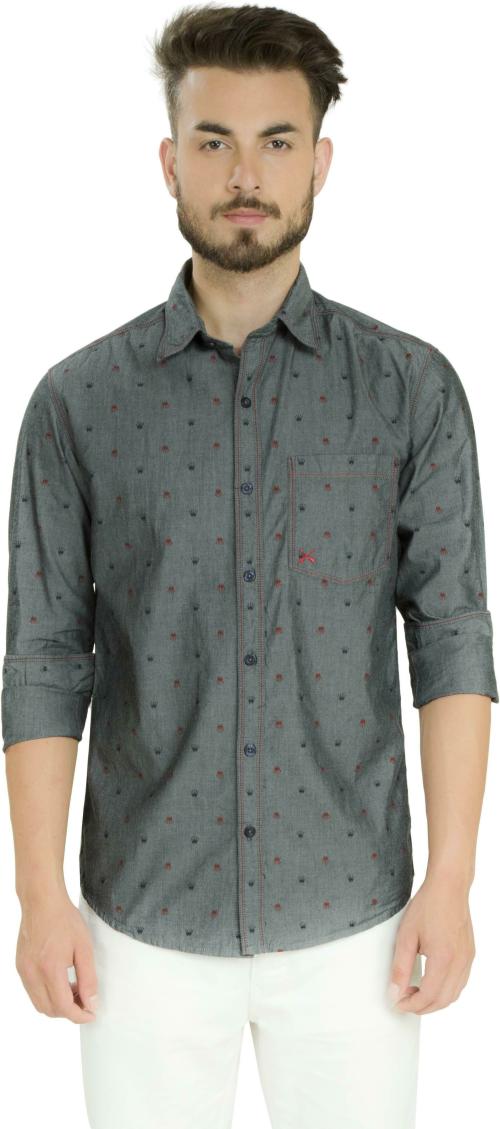 Club X Men Grey Printed Cotton Blend Casual Shirts (M)