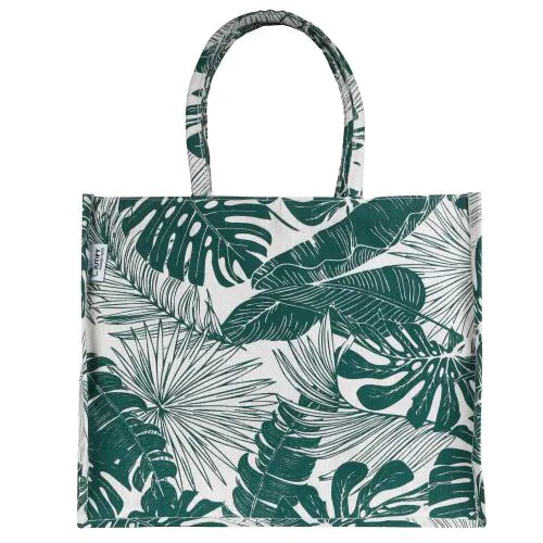 JUTIFY naturally stylish Eco-Friendly Printed Unisex Juco Shopping Bag, Juco Summer Tote: Green Leaf , Spacious, Stylish, Sturdy Handbag , For Daily and Office Use ,Black (42cm x 35cm x 16cm)