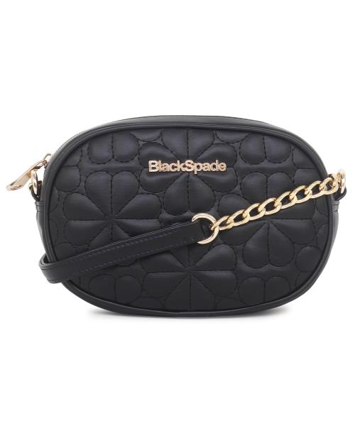 Black Spade Black Structured Sling Bag with Quilted