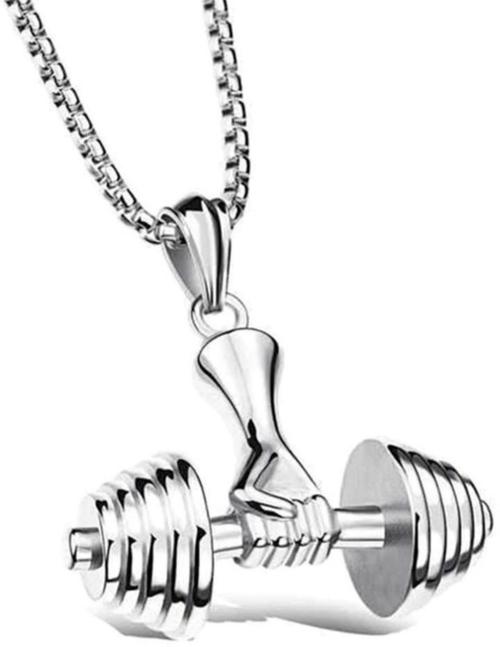 Buy Zivom Silver Stainless Steel Dumbbell Barbell Weight Lifting Pendant Chain Online at Best
