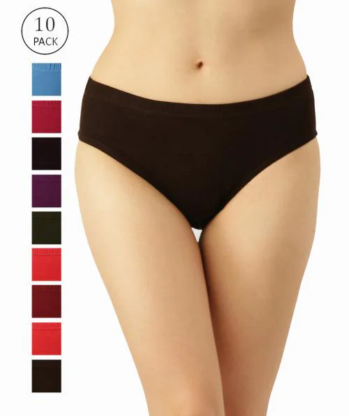 Dollar Missy Women Inner Elastic Solid color Assorted Pack of 10 Hipster Panties
