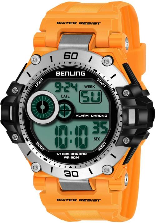 Benling BENL-6056-BLK-ORNG Multifunctional LED Digital Watch with Stopwatch | Calender | Alarm | Sports - Formal Casual Wear