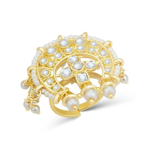 Sukkhi Fashionable Pearl Gold Plated Kundan Ring for Women