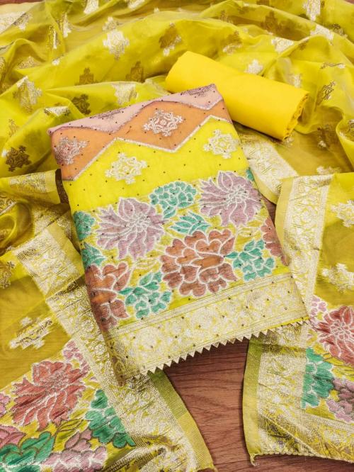 Panzora Elegance in Organza Dress Material with Banarasi Silk Dupatta