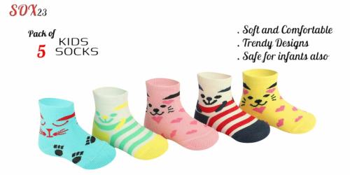 SOX 23 Premium Quality: Comfortable & Stylish Baby Girl Socks in New Designs- Soft, Durable, and Long-Lasting Multicolor- Pack of 5 (2-3 Years)