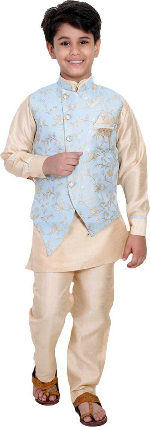 Buy Fourfolds Boys Full Sleeve Kurta, Waistcoat and Pyjama Set Online