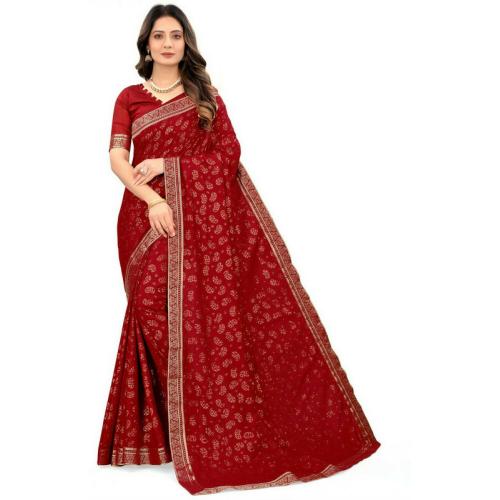 Joshwa Women Red Embellished Silk Blend Leheria Saree