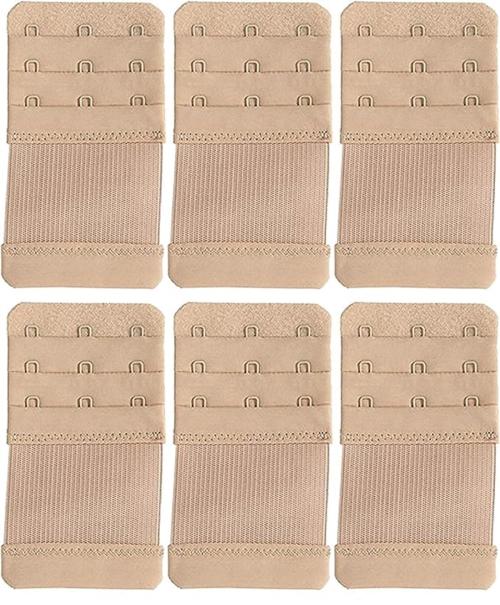 SilkyWrap Beige Bra Extender 3 Hooks 3 Rows Elastic Bra Band Hook Strap Extensions for Women - Pack of 6