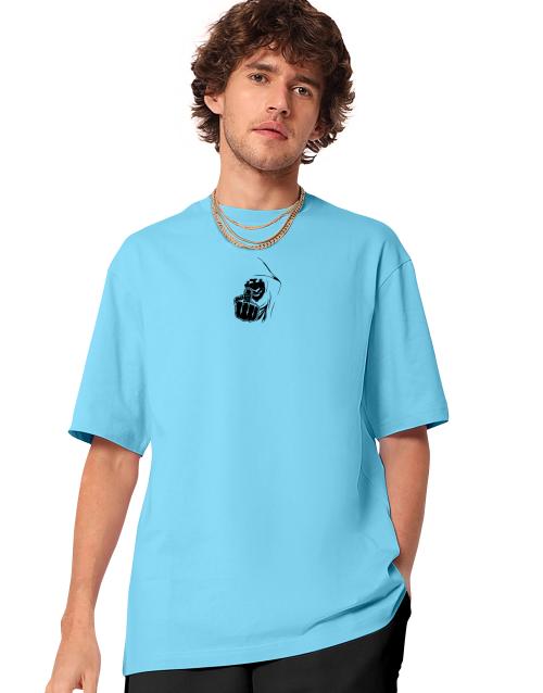 Fionaa Trendz backprint oversized tshirt for men Light Blue Printed Cotton Round Neck T-shirt (XL)