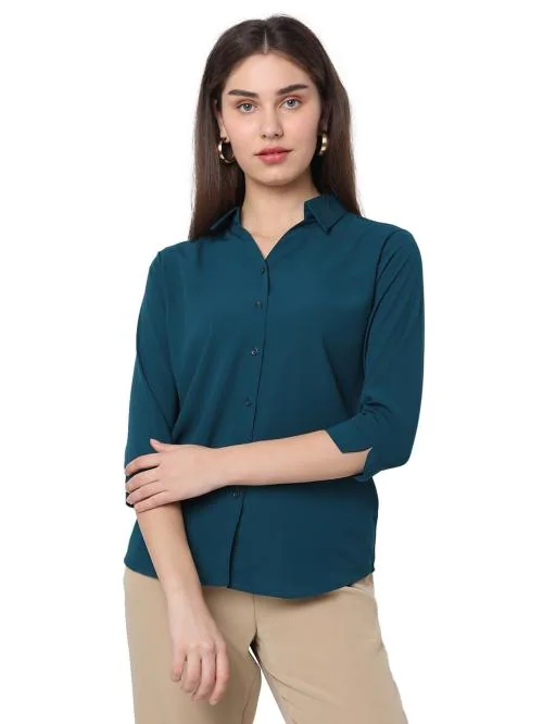 Smarty Pants women's cotton teal blue color formal shirt.