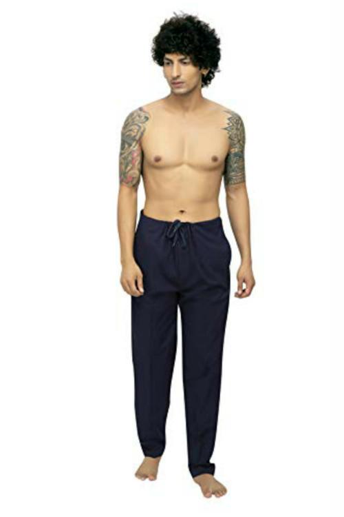 TATWAM Men Cotton Pyjama with Draw String Without Elastic Navy XL