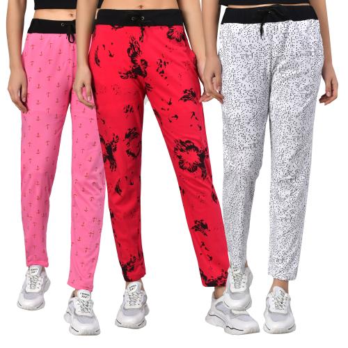 Buy DIAZ Women Printed Pure Cotton Track Pants (Pack of 3) Online at