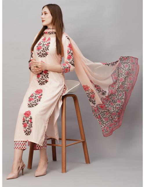 Anni Designer Women's Cream Ethnic Motifs Printed Kurta with Trouser & Dupatta