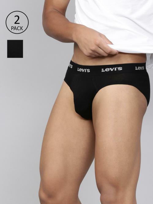 Levi's Men's Black Solid 100% Cotton Pack of 2 Briefs