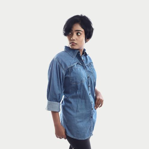 Rad Prix Women Denim Light Blue Shirt