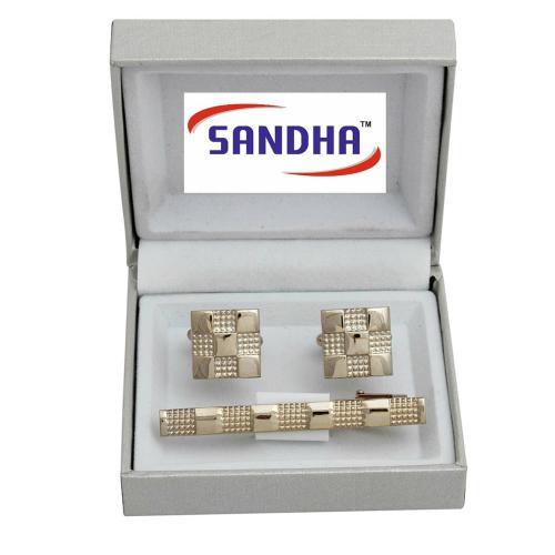 Sandha Gold Plated Tie Pin And Cufflinks For Men