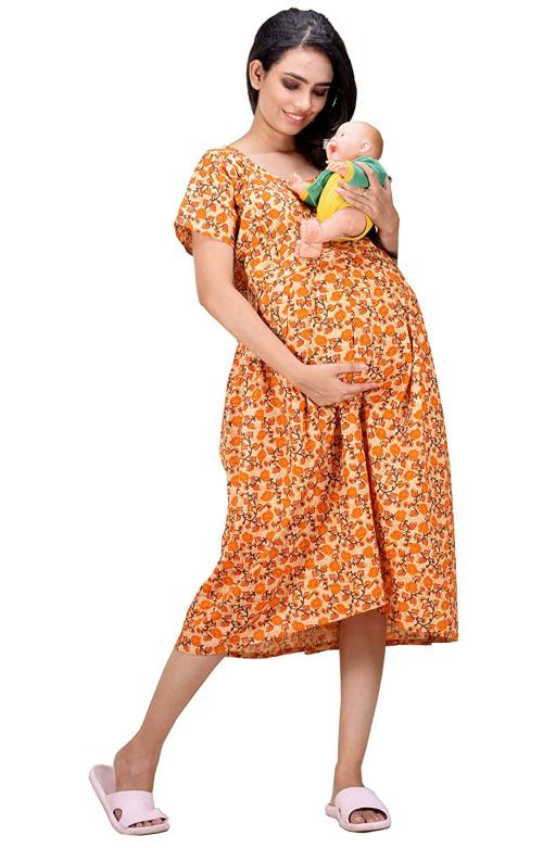 CLYMAA Women Pure Cotton Maternity Gown Dress (XL)