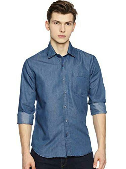 OBOW Men Navy Solid 100% Cotton Formal Shirt (40)