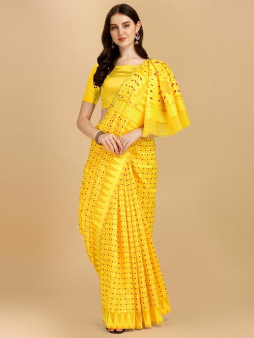 Crally AC Pure Cotton Dhakai Jamdani Saree Without Blouse