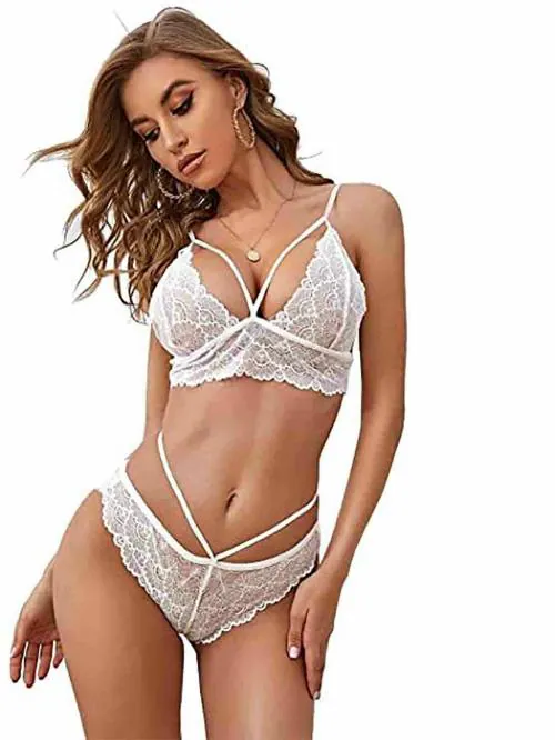 ZXS STYLE Women White Babydoll Bikini Set