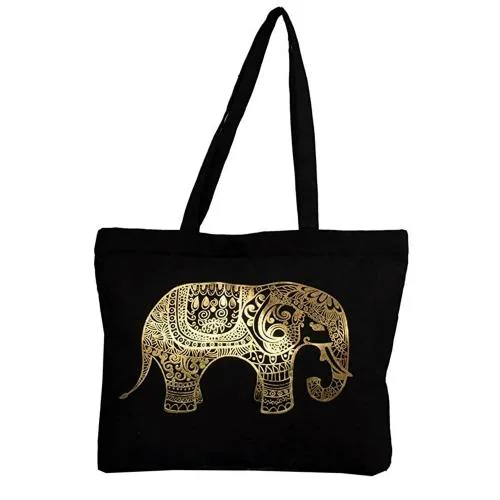Vivinkaa Canvas Elephant Print Tote Bag For Women