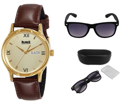 HMTO Original Gold Plated Day & Date Watch with Wayfare Sunglasses