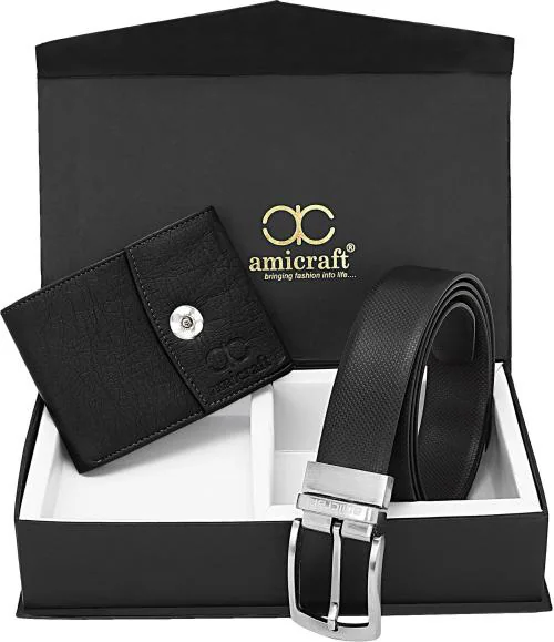 Amicraft Men Black Wallet And Belt (Combo Of 2)