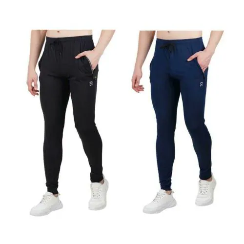 SANRIGHT Men Solid Lycra Pack Of 2 Track Pants