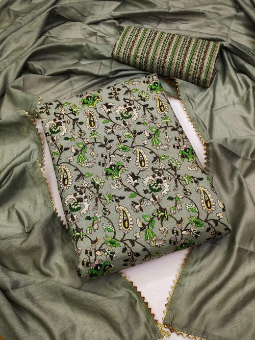 Panzora Elegant Magic Slub Cotton Top with Mill Print and Foil Print Salwar Suit Dress Material