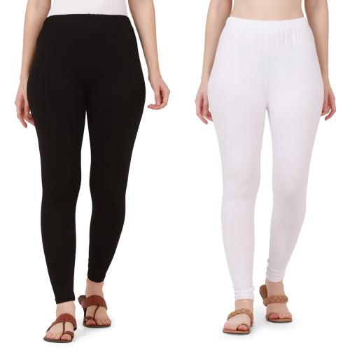 BuyNewTrend Pure Cotton Black White Ankle Length Women Legging-Pack of 2