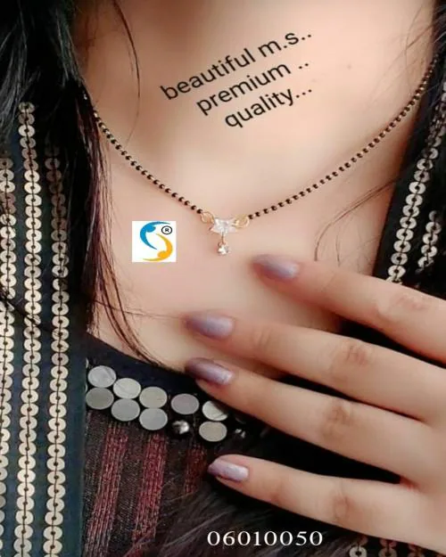 shreenathji jewelleryGOLD PLATED AMERICAN DIAMOND MANGALSUTRA 18-INCH LENGTH STAR PENDANT STONE LANKAN BLACK BEADS SINGLE CHAIN