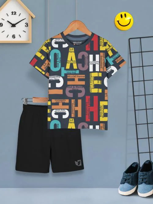 HELLCAT Boys Dress Clothing Set Combo with Tshirts & Shorts - Pack 1