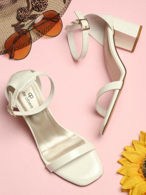 PELLE ALBERO Women White Solid Back Strap Block Heels Sandals
