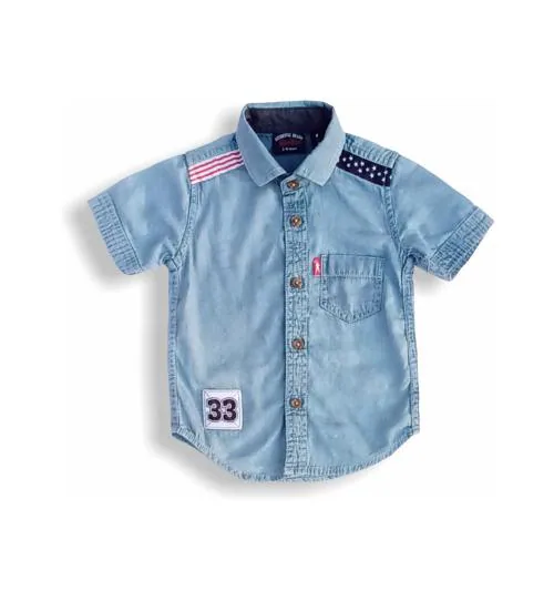 Buy Round Bats Baby Boys Light Blue Solid Denim Casual Shirt Online at ...