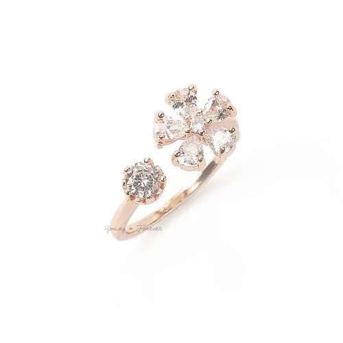 Young & Forever Floral Odyssey Gold Plated Crystal Flower Cz Dainty Ring For Women