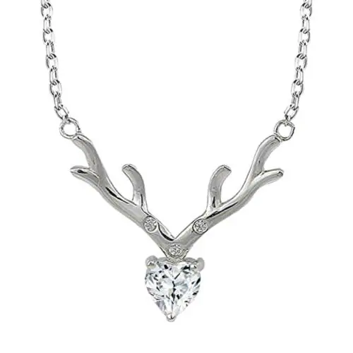 Giva Sterling Silver Zircon Deer Heart Pendant With Chain For Women