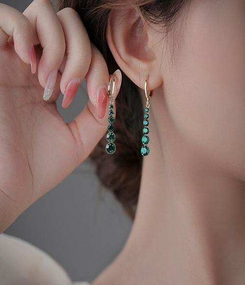 DESTINY JEWEL'S Gold Plated Green Zircon Crystal Water Drop Korean Earrings For Women & Girls Cubic Zirconia Alloy Drops & Danglers