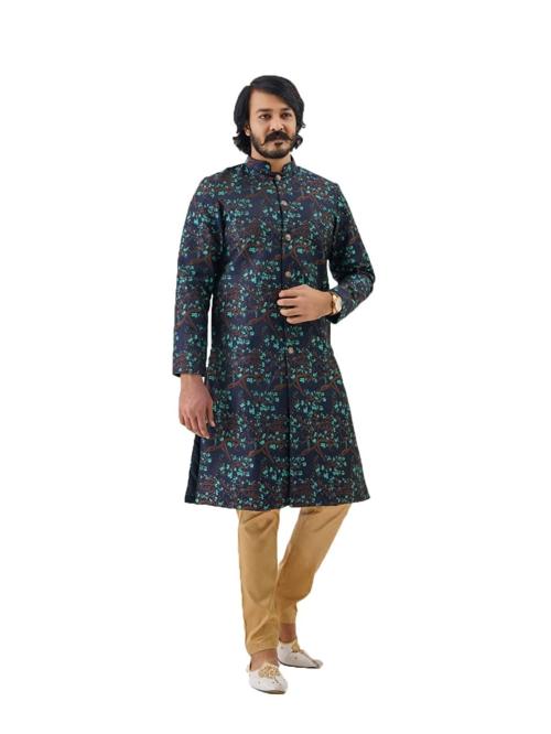 Amzira Men Blue Silk Blend Sherwani - XXL