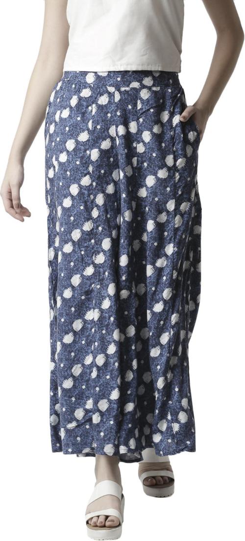 De Moza Women Blue Printed Viscose Rayon Slim Fit Trousers (M)