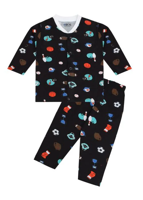3BROS BodySuit/Dress for Boys/Girls Full Pajama & Casual Full Sleeves Night Suit Top Combo Kids Set (18-24 Months, Black)