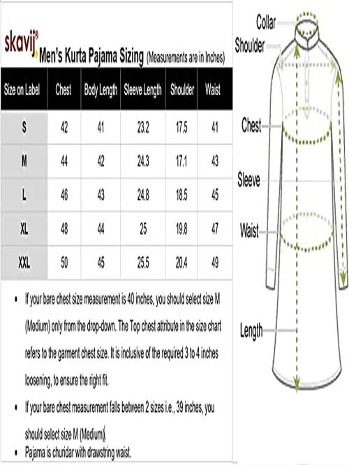 SKAVIJ Men's Tunic Art Silk Kurta Pajama Wedding Party Suit Dress Set (X-Large, Blue)