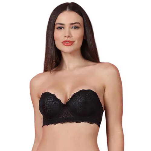 PrettyCat Women Black Lightly Padded Balconette Bra