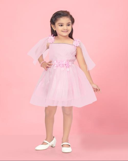 Aarika Girls Pink Colour Solid Net Frock