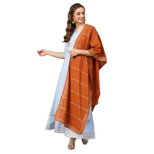 Idalia Sky Blue Kurta Set With Rust Dupatta